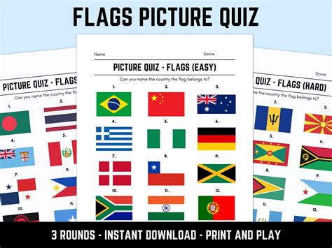 Printable Flags Picture Quiz With Answers Etsy