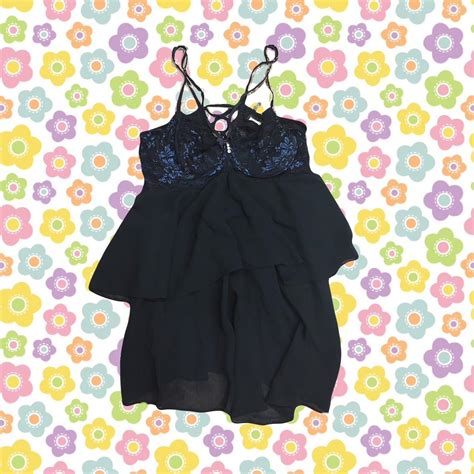Cute Black Flowy Mesh Lingerie Top Size Depop