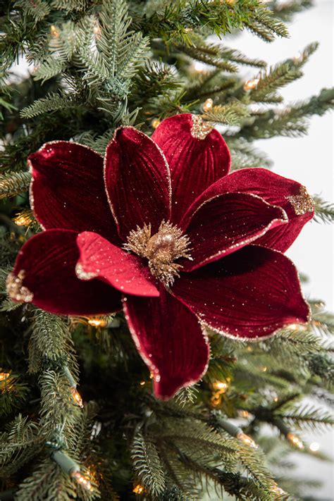 24” Red And Gold Glitter Magnolia Stem Decorators Warehouse