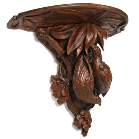 Antique Black Forest Carved 18 5 Wall Shelf Foliage 2 Lg Game Bird