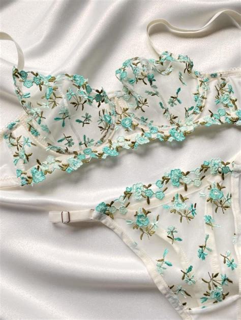 Meadow Floral Transparent Bra Set Lingerie Etsy