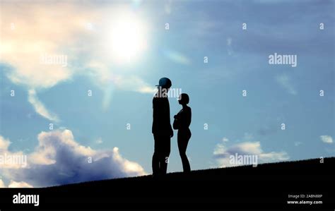 falling in love silhouette at sunset 3D Rendering Stock Photo - Alamy