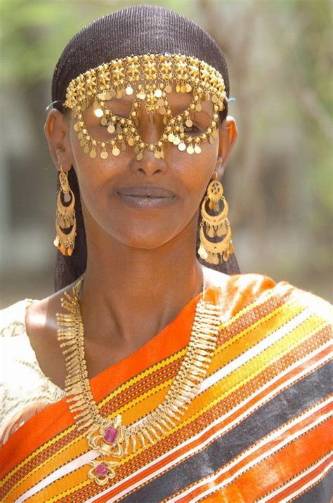 Africa An Afar Woman From Djibouti Wearing Traditional Jewellery
