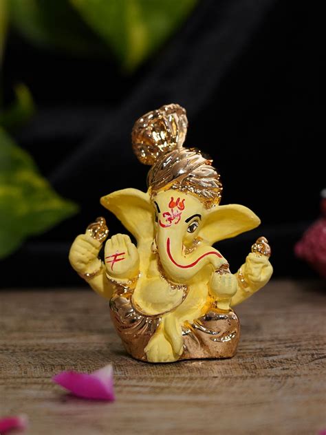 Buy White And Silver Lord Ganesha Idol Statue Showpiece Tied Ribbons