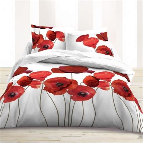 Housse De Couette 220x240 Fleur Coquelicot Rouge Achat Vente Housse