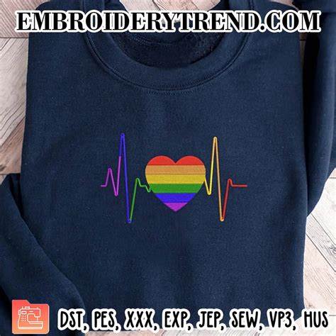 Lgbt Rainbow Heartbeat Embroidery Design Gay Pride Machine Embroidery Digitized Pes Files