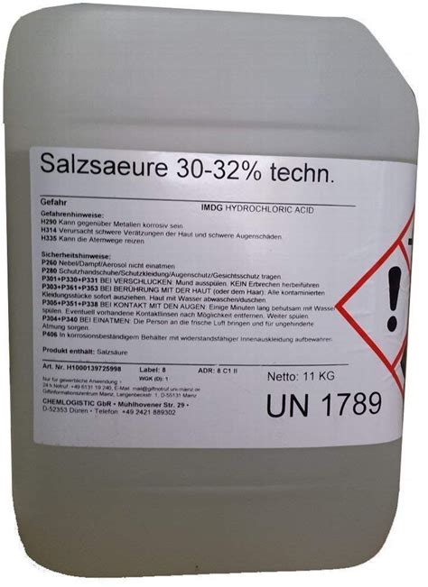 Salzs Ure Techn Chlorwasserstoffs Ure Liter Kanister Kaufen