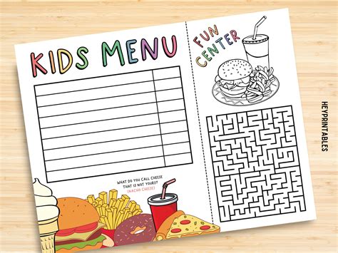 editable kids menu design template design menus kids activity menu