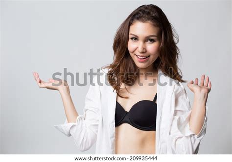 Beautiful Brunette Girl White Shirt Smiling Stock Photo 209935444 Shutterstock