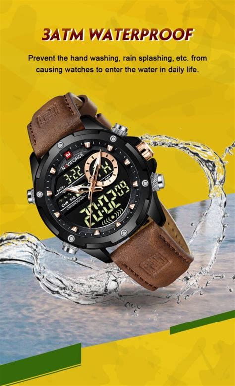 Naviforce Mens Analog Digital Watch Brown Vivid Nuance South