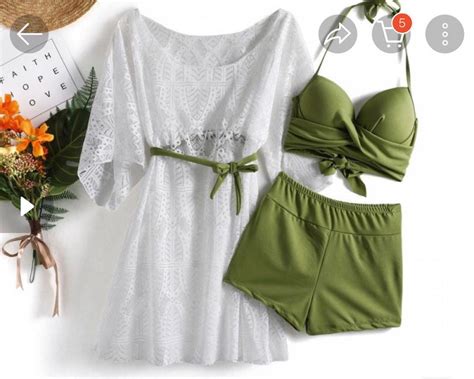 Army Green Two Piece Swimsuit Split Chest Gathered Bikini Women S Fashion Swimwear Bikinis
