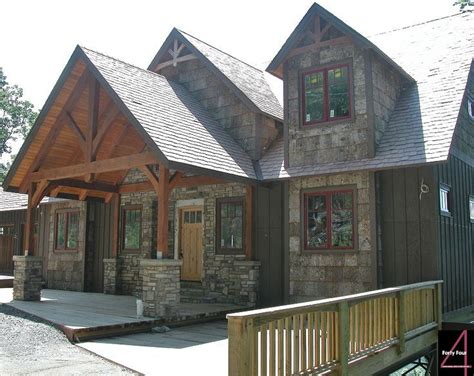 Heavy Timber Entry Way With Cultured Stone Poplar Bark Cottage