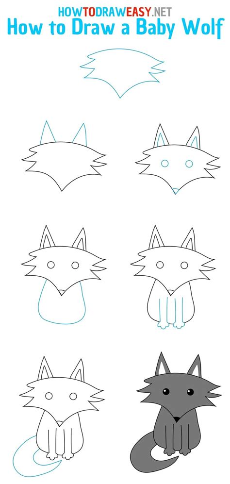 how to draw a baby wolf with easy steps and pictures for kids - step by ...