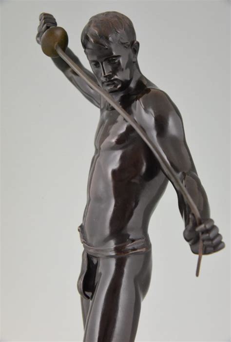 Antique Bronze Sculpture Male Nude Fencer Deconamic