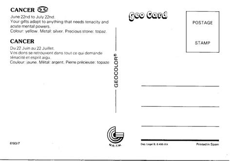 Zodiac Cancer Pin Up Bikini Girl Postcard Geocard Spain 4 X6 Late 70s Early 80s Topics Pin