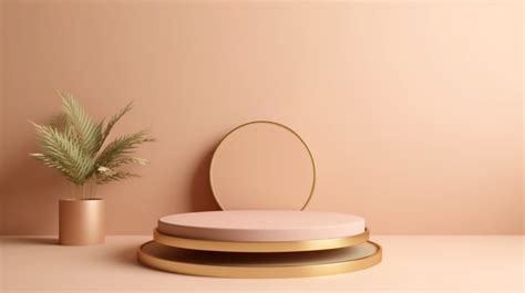 Rose Gold Podium On Pastel Background Trendy Cosmetic Display Photo And