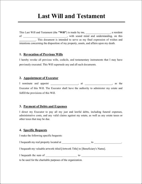 Last Will And Testament Template Free Editable Template