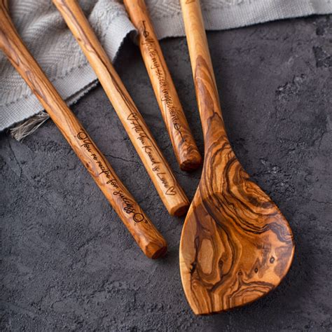 Personalized Olive Wood Cooking Spoons With Corner Set Of 2 Forest