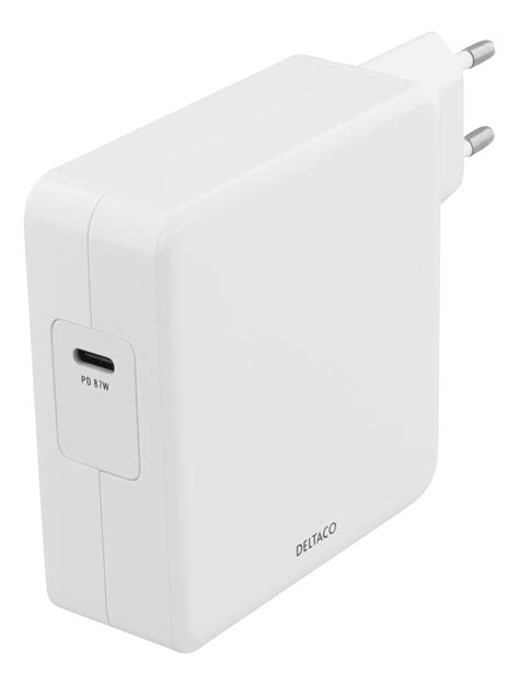 DELTACO USB C Virtasovitin 87W Pikalataus USB C PD Valkoinen