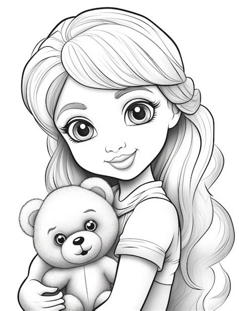 Premium Photo A Drawing Of A Girl Holding A Teddy Bear In Her Arms Generative Ai