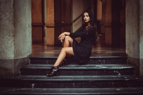 4K Stairs Brunette Girl Sitting Dress Hands Legs Stilettos HD Wallpaper Rare Gallery