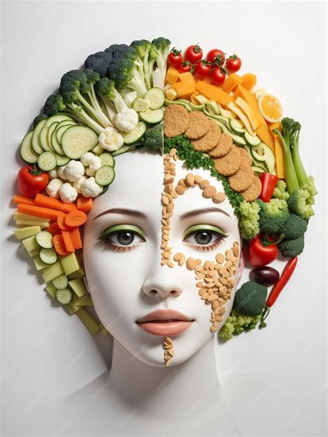 Premium AI Image | a woman with a face made of vegetables and fruits