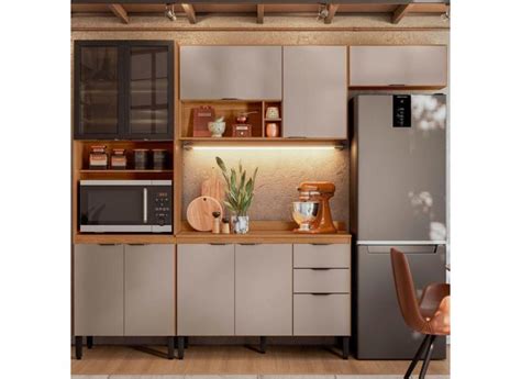 Cozinha Completa Firenze Portas Gavetas Amêndola Touch Nude Prime Tx Demóbile o