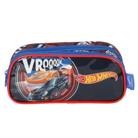 Estojo Escolar Duplo Hot Wheels Vermelho Escolar Luxcel