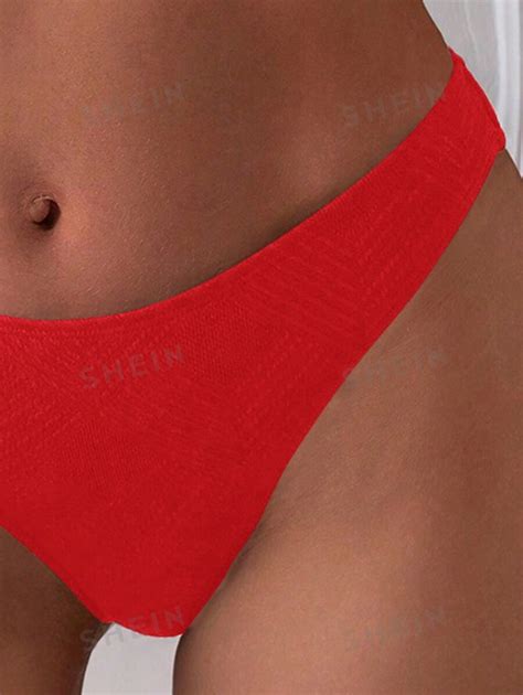 Shein Swim Women S Solid Color Top Bikini Bottom Sexy Red Bikini Set Summer Beach Swimwear