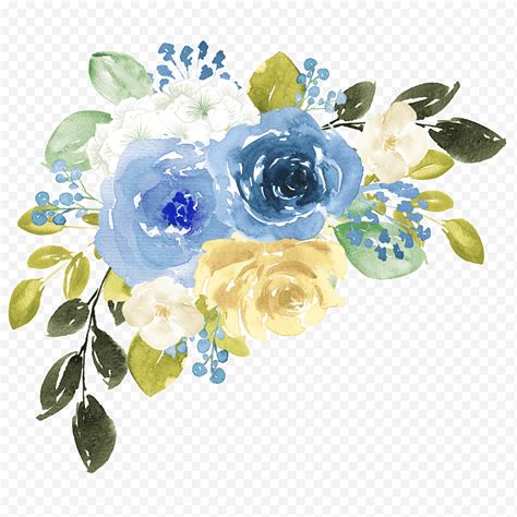 Ramo De Flores Dibujo Pintura A La Acuarela Flores De Acuarela Azul