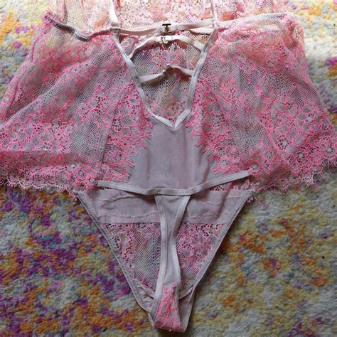 Pink Lace Bodysuit Lingerie Adjustable Straps Super Depop