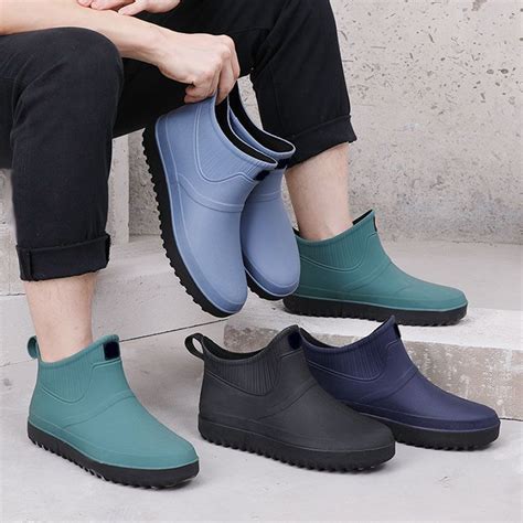 Men Rubber Rain Shoes Slip On Waterproof Low Heel Tube Pvc Rain Boots Work Hot Sale Mens Boots