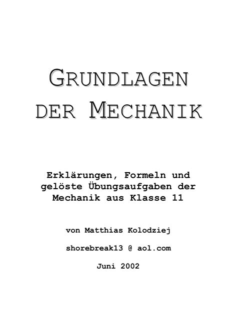 Grundlagen Der Mechanik