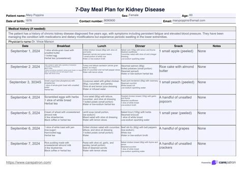 7 Day Meal Plan For Kidney Disease And Example Free Pdf Download