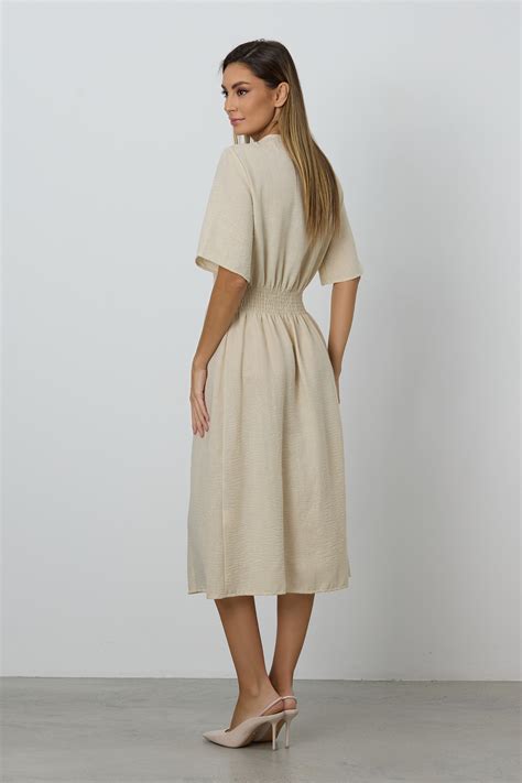 Rochie Xenna Nude Lei Rochie Casual Midi Din Bumbac Zonia