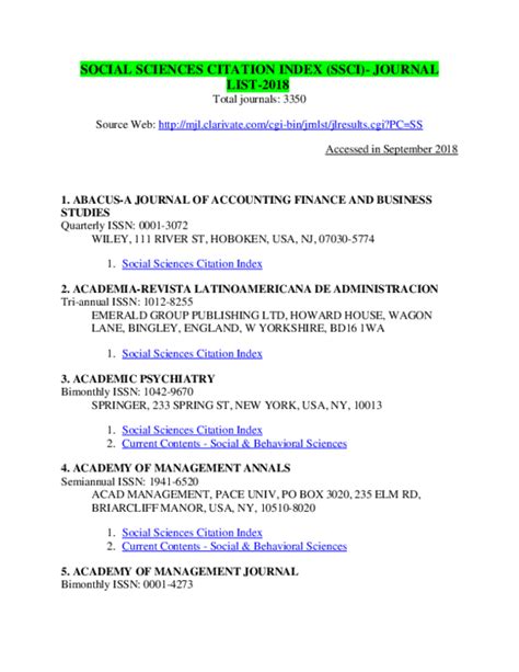 (DOC) Social Science Citation Index (SSCI) Journal List - 2018.docx