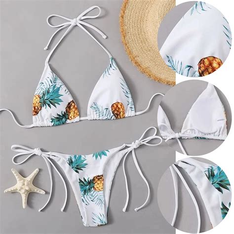 New Female Swimwear Pieces Sexy Pineapple Print Split Bikini Mujer Set Swimsuit Push Up