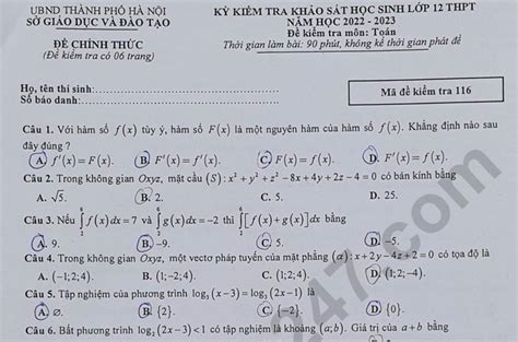 Hướng Dẫn Giải Đề Thi Thử Môn Toán Tốt Nghiệp Thpt 2023 Sở Gd Hà Nội