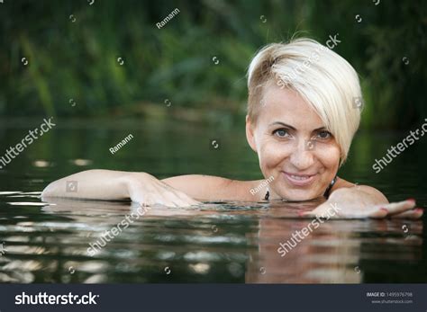 Close Woman Blonde Middleaged Nude Swims Stock Photo Edit Now