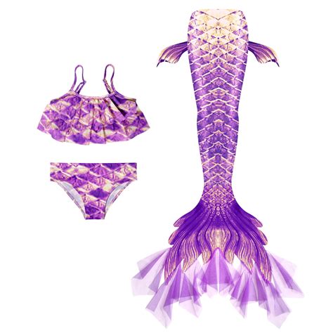 WOYY Big Girls Ruffle Bikini Swimsuit With Tail Skirt Swimwear 3Pcs Beach Bathing Suit Walmart