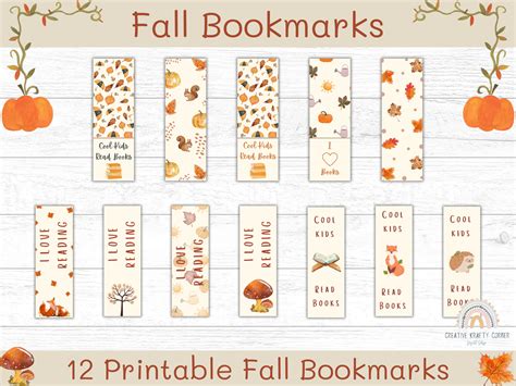 12 Fall Printable Bookmarks for Kids | Fall Bookmarks | Autumn