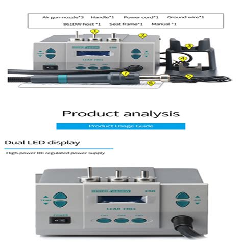 Quick Dw Digital Lead Free Hot Air Disassembly Station With Pcs Hot Air Gun Nozzle