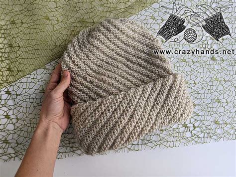 Flat Knit Diagonal Hat Free Pattern Crazy Hands