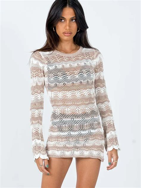 EDOLYNSA Bikini Cover Ups Women S 2024 Long Sleeve Blouse Casual Top Hollow Knitted Sweater Sexy