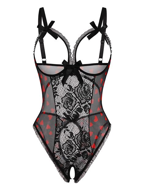 Avidlove Women One Piece Lingerie Sexy Lace Babydoll Mini Bodysuit Black Heart Xx Large For Sale