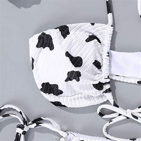 Women Bikini Swimsuit Two Piece Cow Print Strap Halter Bathing Suit Triangle Two Pieces Beach