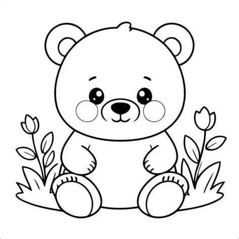 かわいいクマを描く 印刷可能ぬりえ無料ダウンロード
