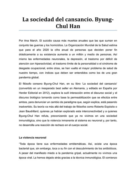 Sociedad Del Cansancio De Byung Chul Han Pdf