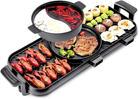 Review Electric Grill And Hot Pot Multi Function Electric Smokeless Barbecue Shabu Pot Dual