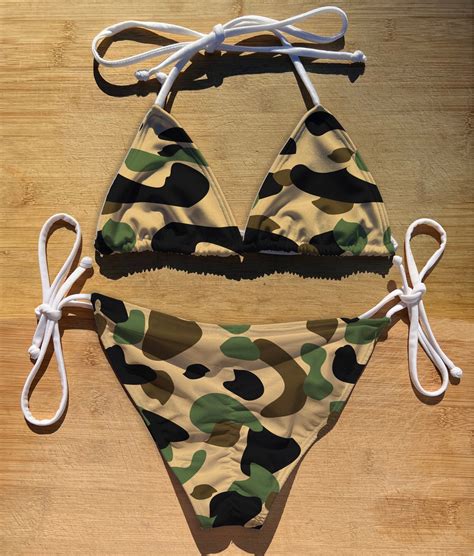Swimwear Scrunch Butt Tie Triangle Top Bikini Set Hypebeast Camo Thong Cheeky Full